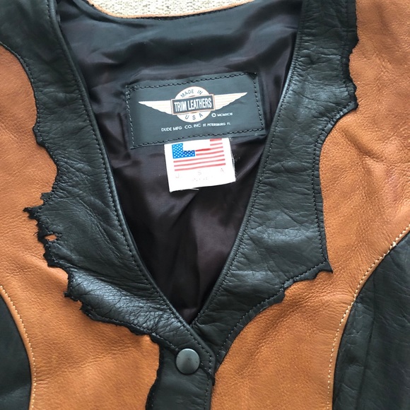 Vintage Made in USA Trim Leathers Black and Brown Biker Vest Blush Size Small - Picture 6 of 13